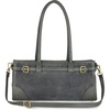 Italian Genuine Suede Compact Bag for Women with Leather Trim | Rectangular Structured Shoulder Crossbody Purse(Dark Grey)