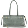 Italian Genuine Suede Compact Bag for Women with Leather Trim | Rectangular Structured Shoulder Crossbody Purse(Grey)