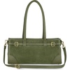 Italian Genuine Suede Compact Bag for Women with Leather Trim | Rectangular Structured Shoulder Crossbody Purse(Olive)